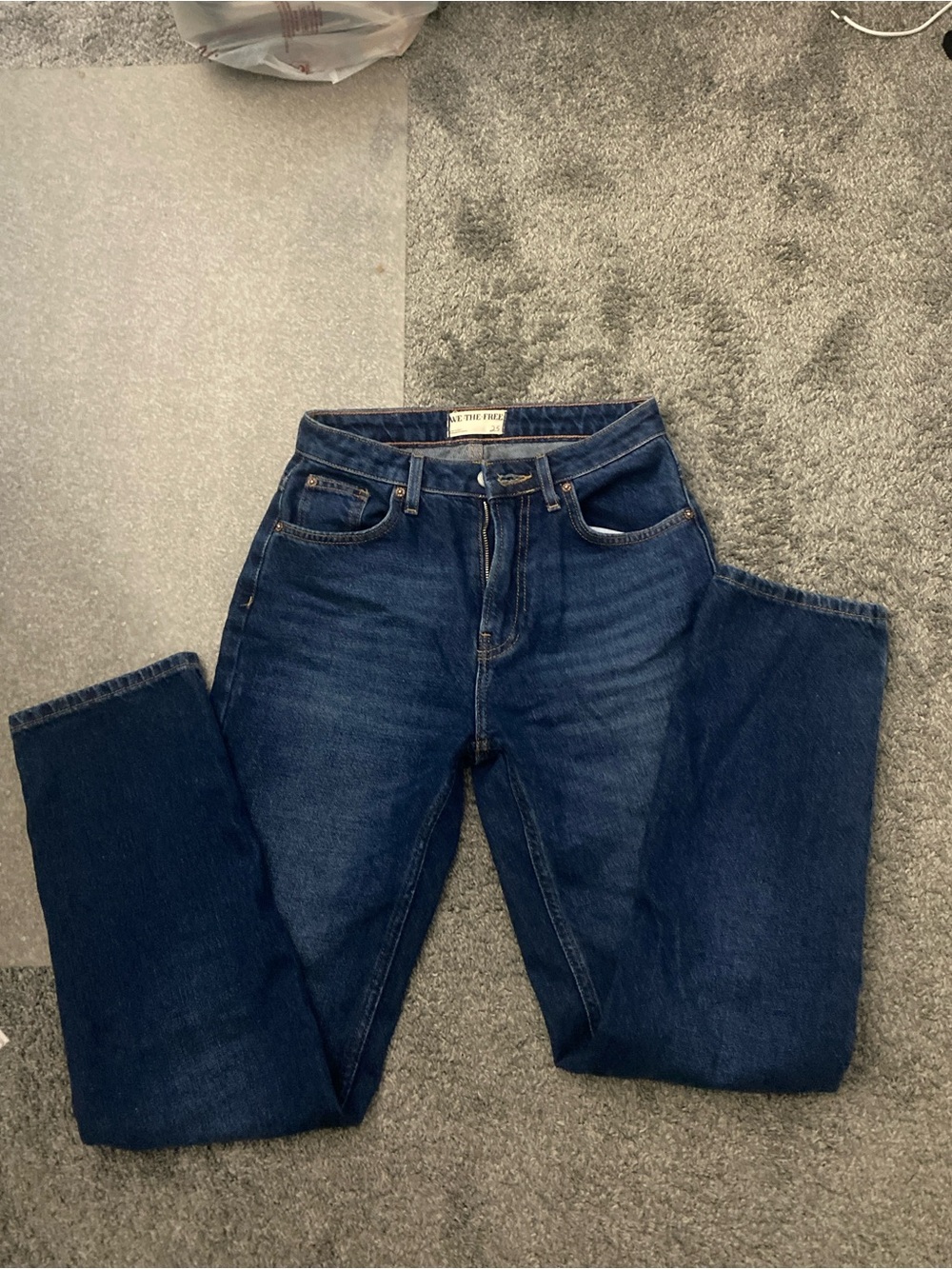 Free People Dark Blue High-Rise Straight Jeans